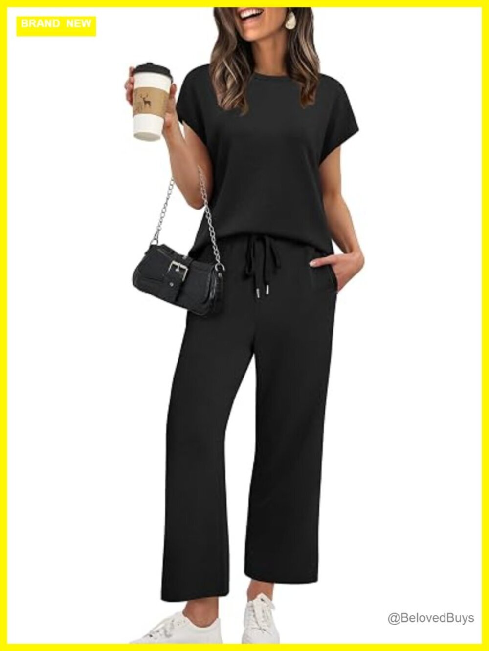 Cap Sleeve Lounge Set 2 Piece Travel Outfit Wide Leg Jogger Suit S-3XL